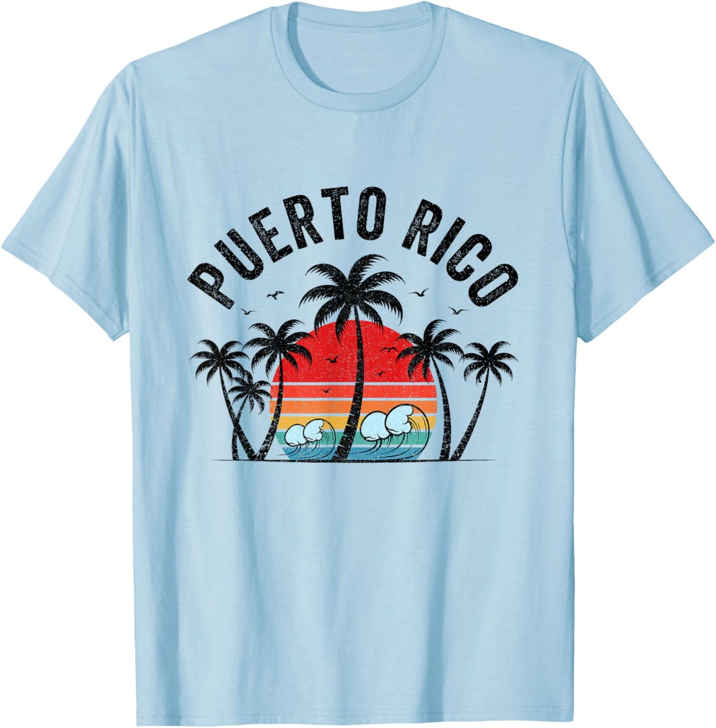 Puerto Rico Beach Sunset Surf Palm Trees Vintage T-Shirt - T-Shirt | Light Blue