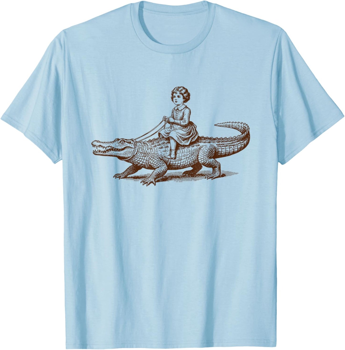 Alligator Lover Animal Lover Wildlife Girl Riding Alligator T-Shirt - T-Shirt | Light Blue