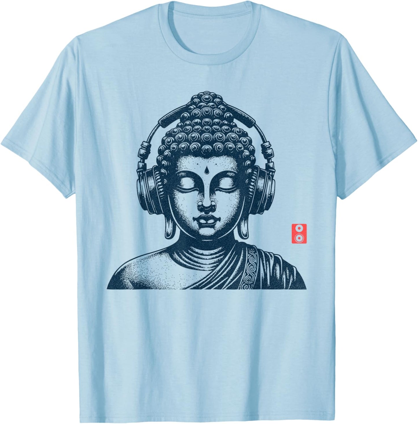Buddha Wearing Headphones Vintage Retro Grey , -Adult, Short Sleeve, Music, Buddha, Relax T-Shirt - T-Shirt | Light Blue