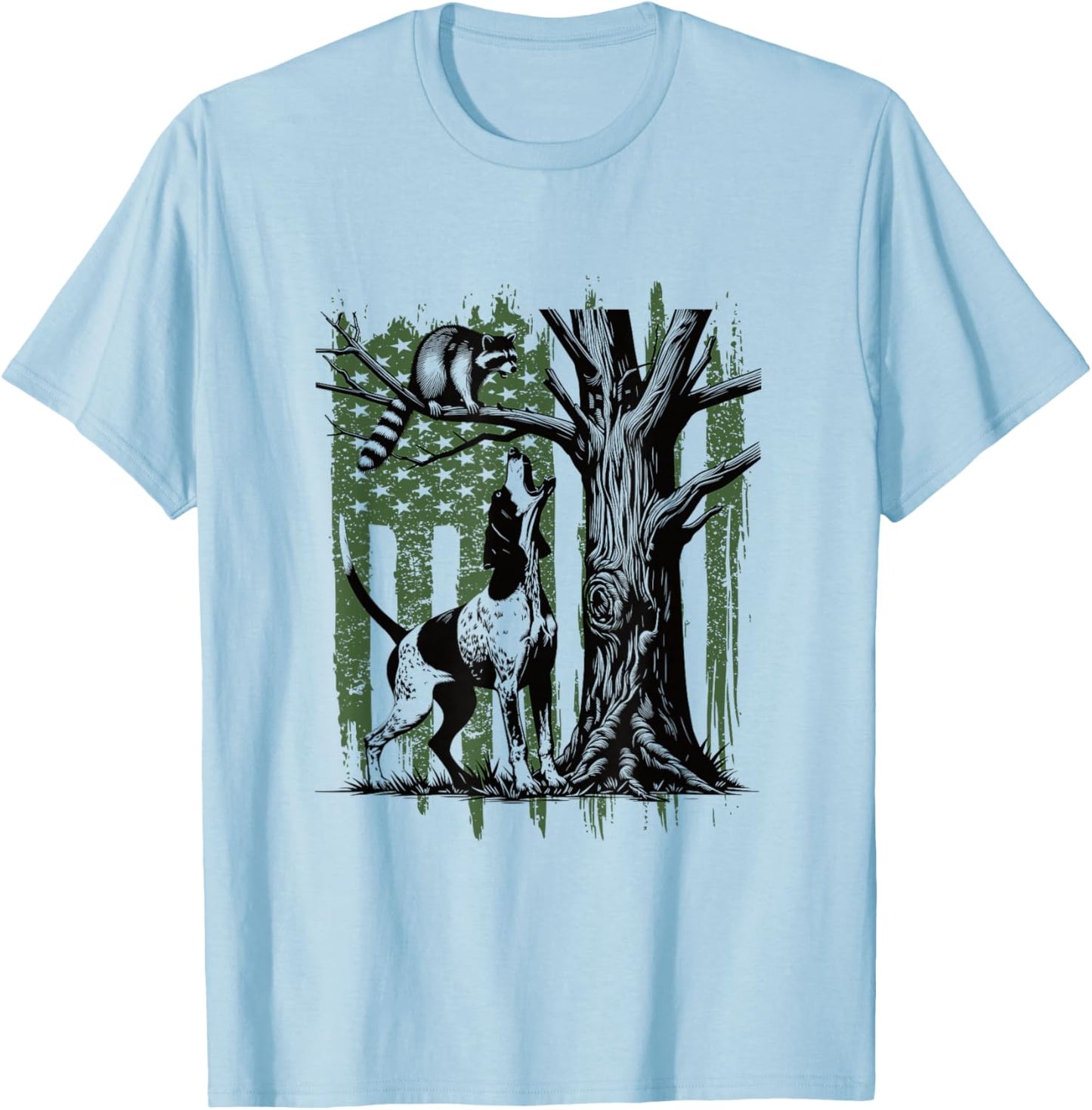 Patriotic Coon Hunting Dog American Flag T-Shirt - T-Shirt | Light Blue