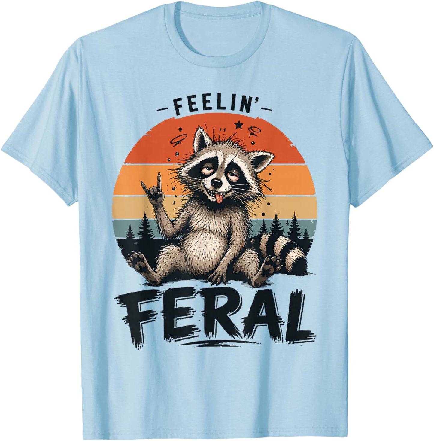 Vintage Feelin Feral Raccoon Men Women Toddler Funny Raccoon T-Shirt - T-Shirt | Light Blue