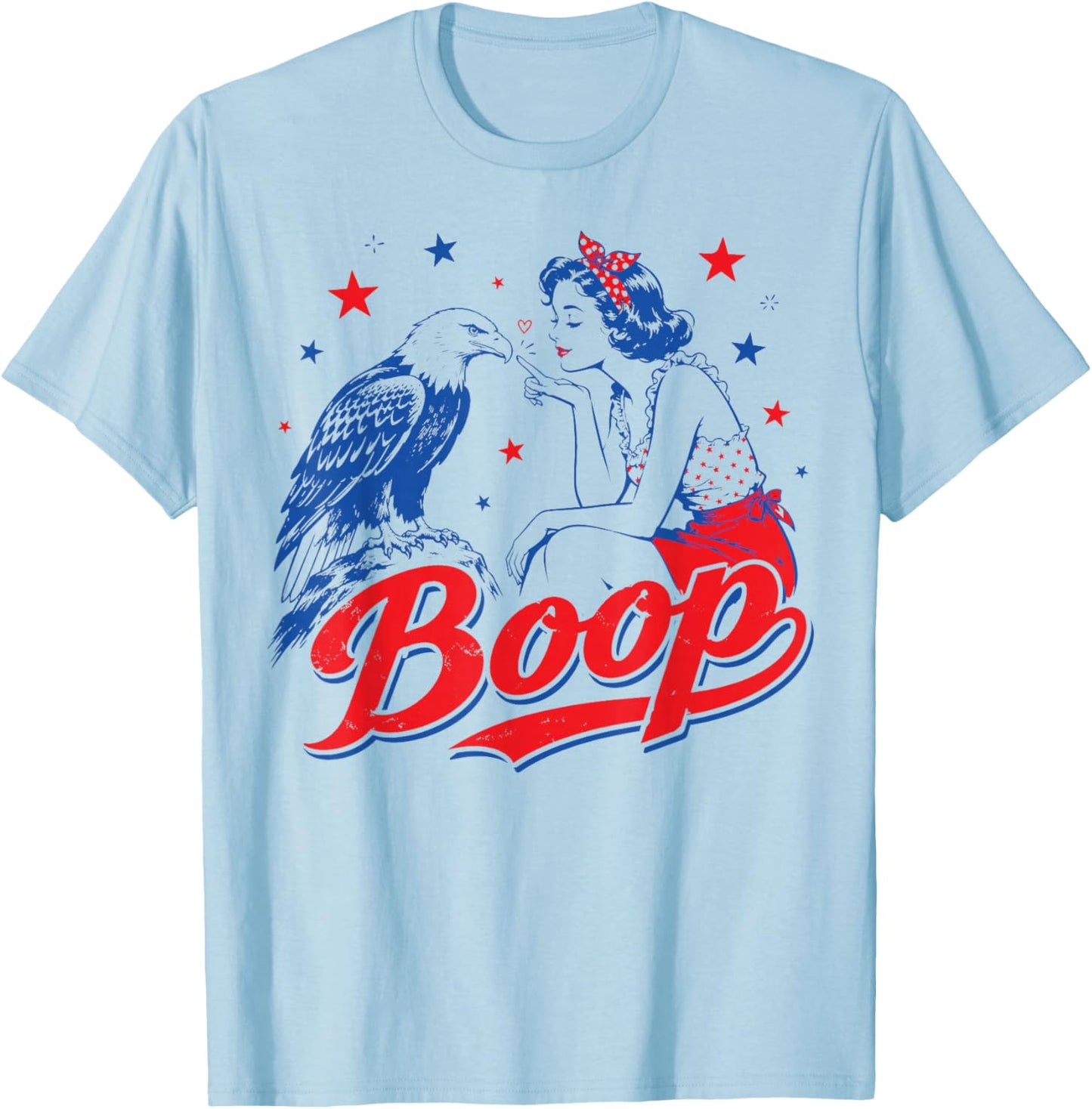 Funny Hand Boop Nose Girl Eagle Funny Patriotic 4th of July T-Shirt - T-Shirt | Light Blue