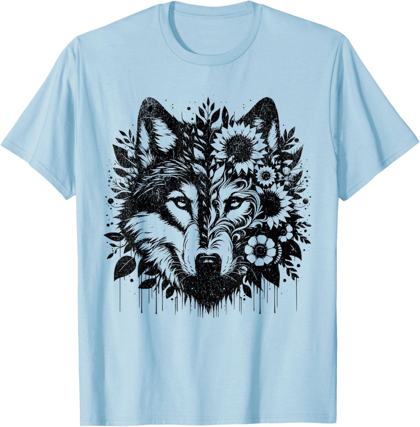 Sunflower Wolf Flowers Wolf Face for Wolves Lover women wolf T-Shirt - T-Shirt | Light Blue