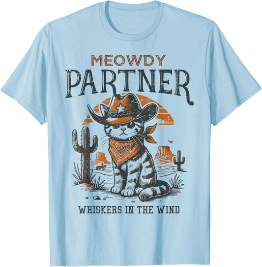 Cowboy Cat Meowdy Partner Vintage Howdy Kitten Women Men Kid T-Shirt - T-Shirt | Light Blue