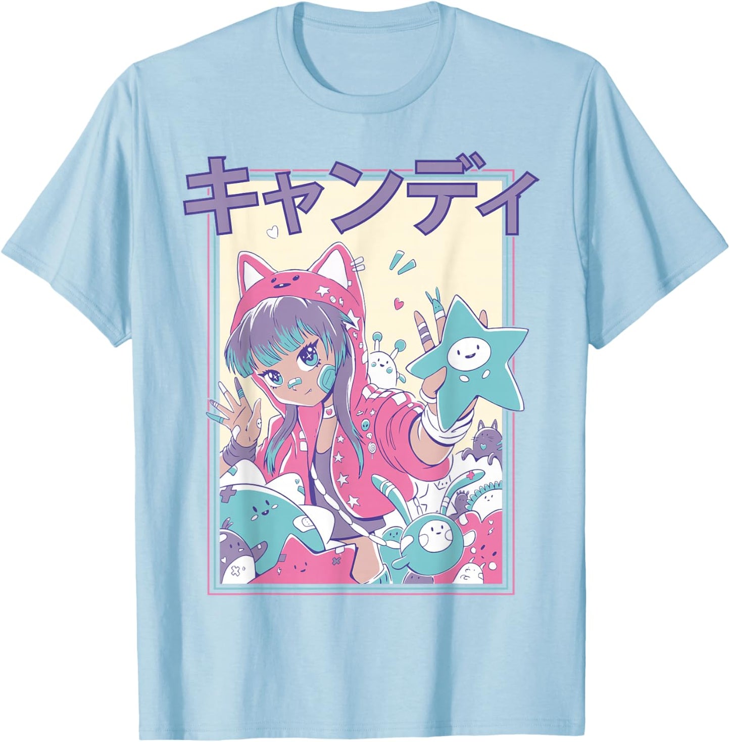 Candycore Girl Cute Pink Pastel Kawaii Anime Aesthetic #8 T-Shirt - T-Shirt | Light Blue