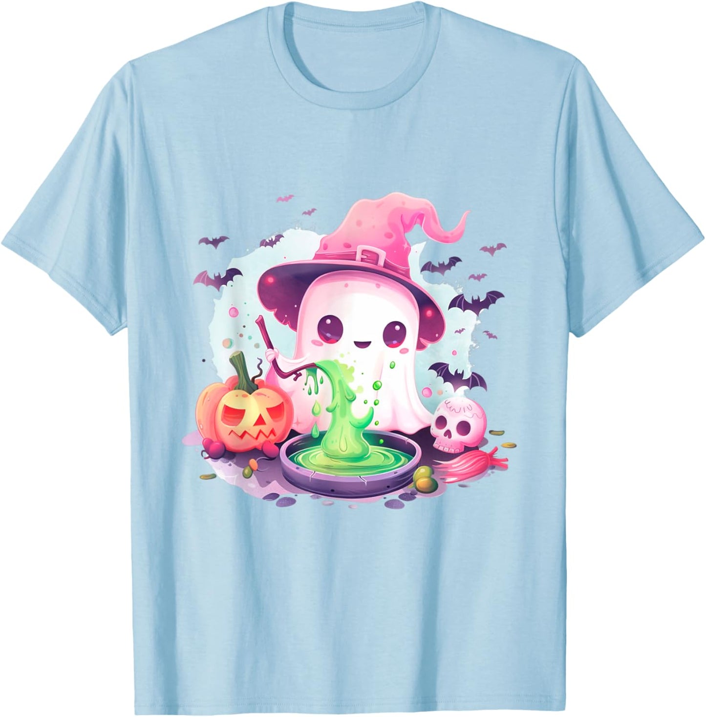 Cute Pink Halloween Party Ghost Costume Girls Women T-Shirt - T-Shirt | Light Blue