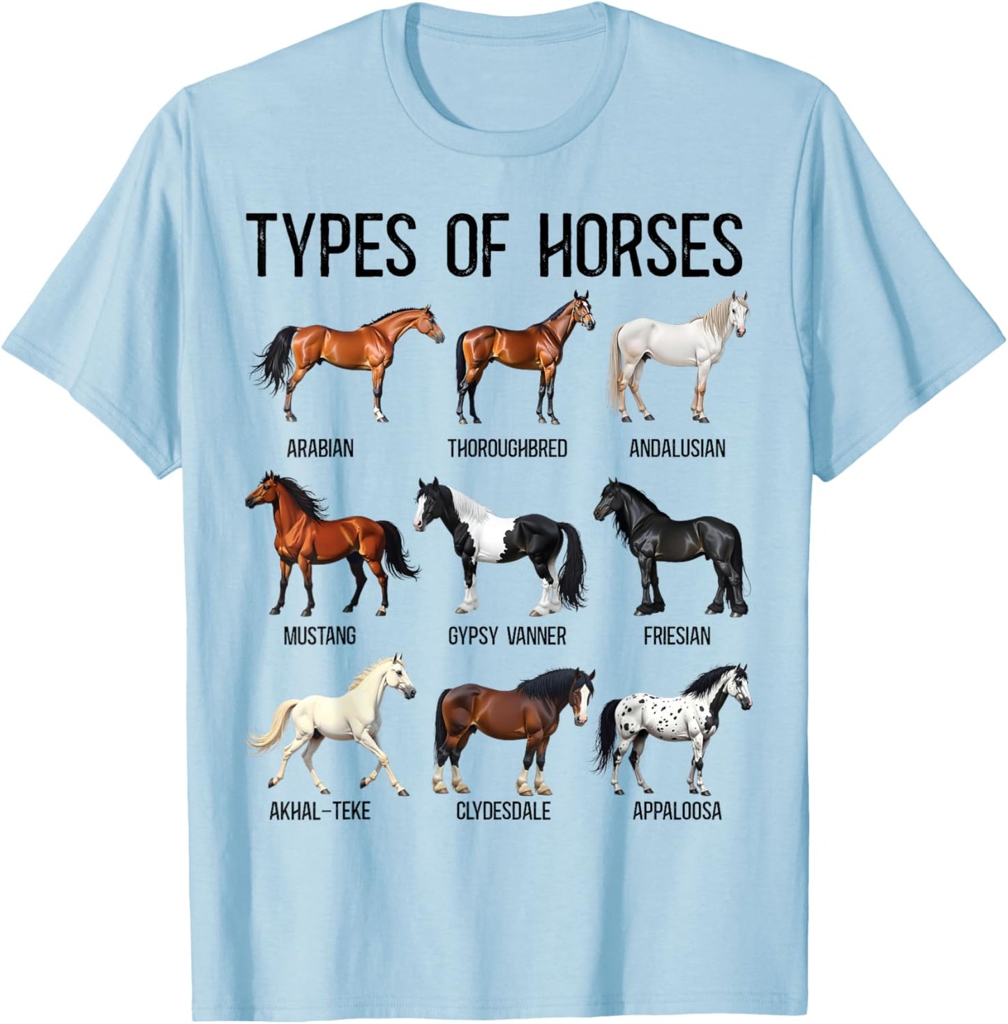 Types of Horses Educational Horse Breeds Boys Girls Kids T-Shirt - T-Shirt | Light Blue