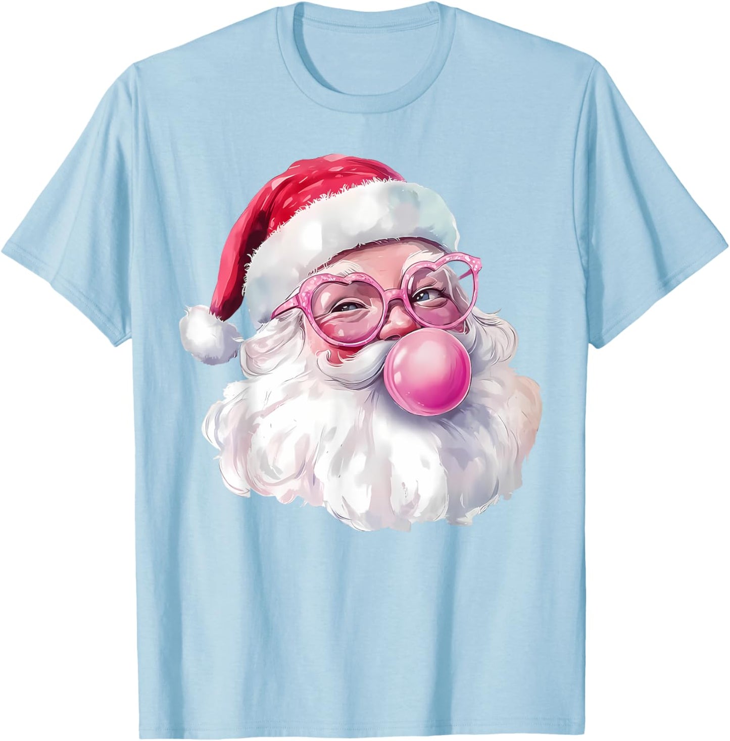 Santa Claus Blowing Bubble Gum Pink Sunglasses Christmas T-Shirt - T-Shirt | Light Blue