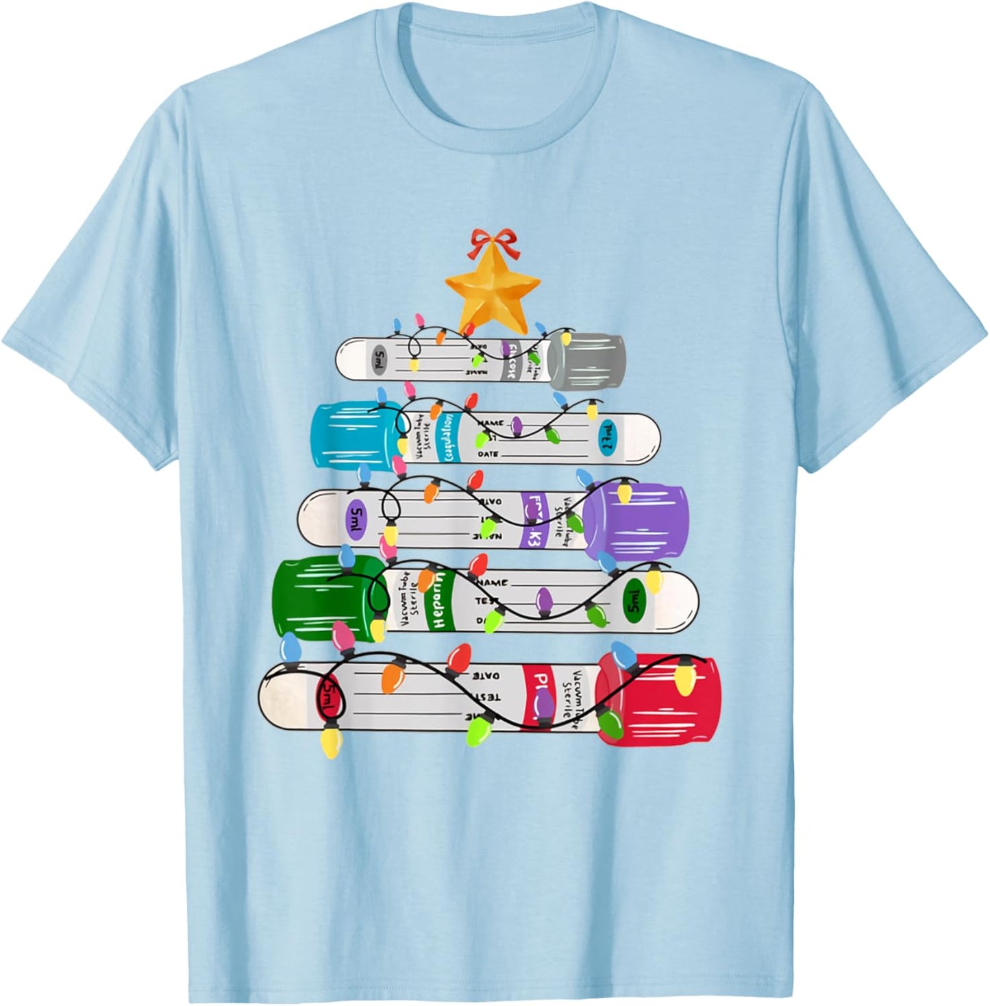 Test Tube Christmas Tree Phlebotomy Lab Scientist Lab Techs T-Shirt - T-Shirt | Light Blue