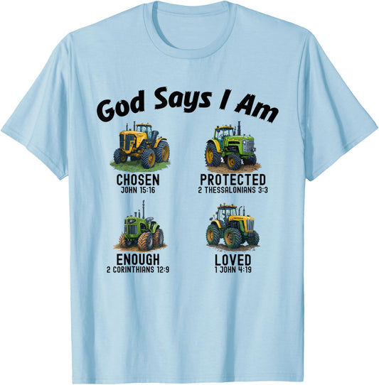 God Says I Am Tractor Truck Toddler Kids Farm Bible Verse T-Shirt - T-Shirt | Light Blue