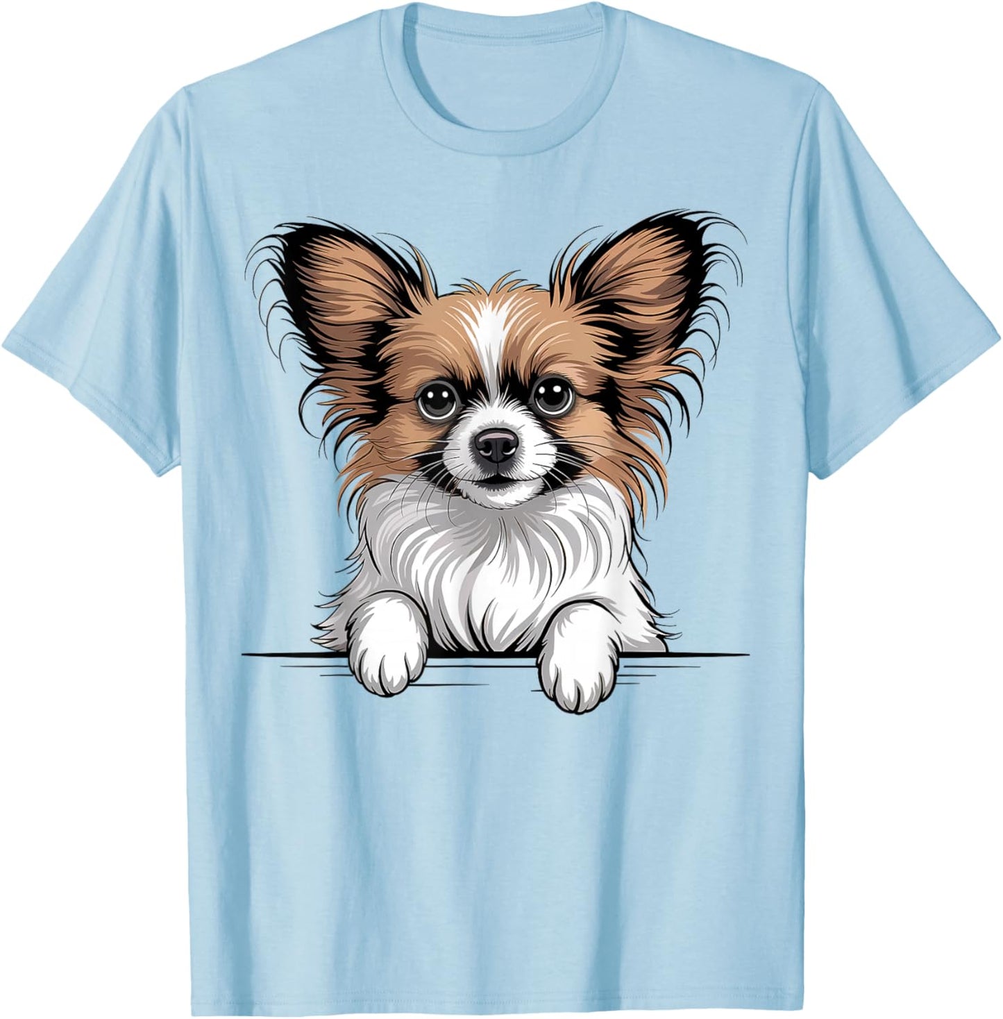 Papillon Funny Peeking Pocket Puppy Dog Lover T-Shirt - T-Shirt | Light Blue