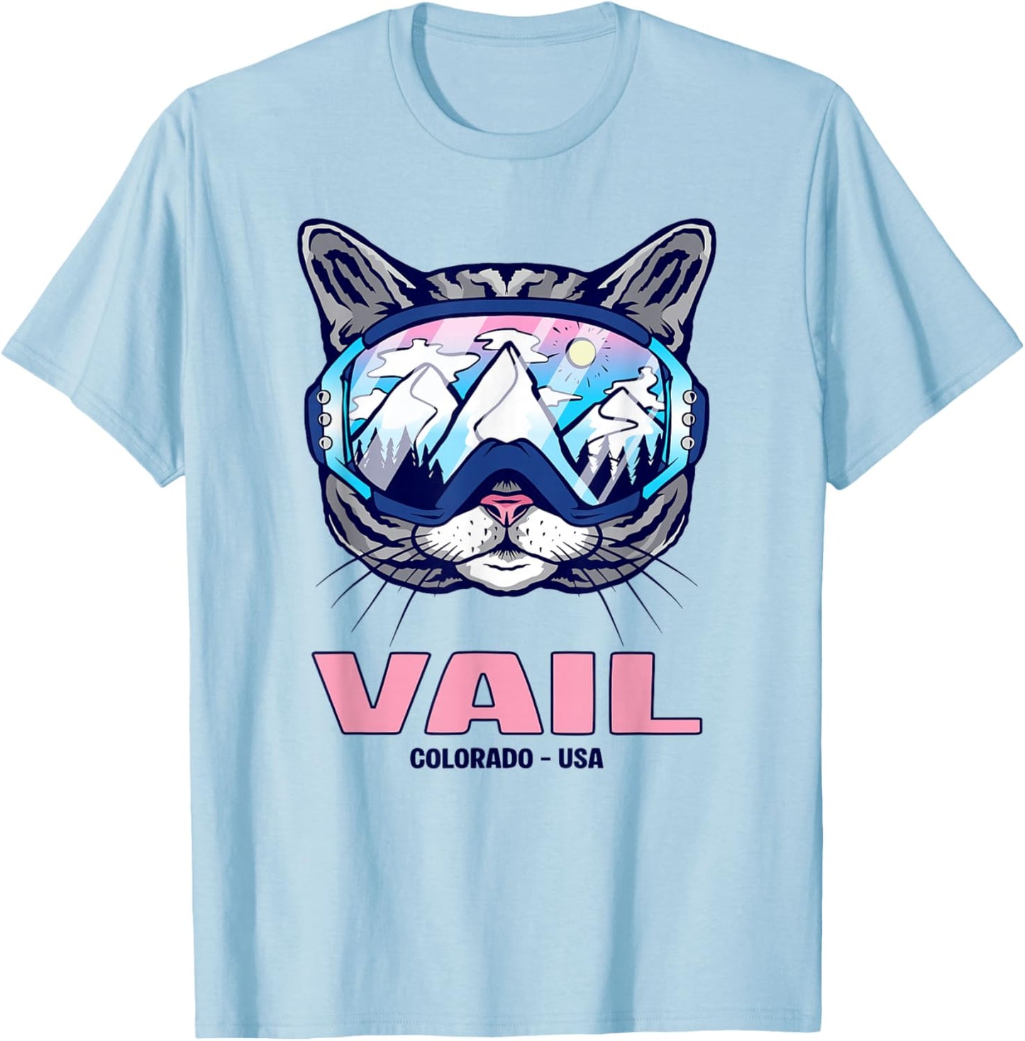 Cat Ski Goggles Mountain Panorama Vail T-Shirt - T-Shirt | Light Blue