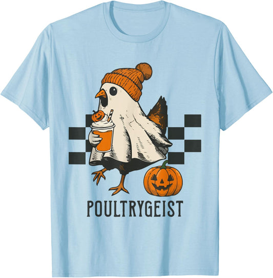 Poultrygeist Funny Chicken Ghost Pumpkin Spice Spooky Season T-Shirt - T-Shirt | Light Blue