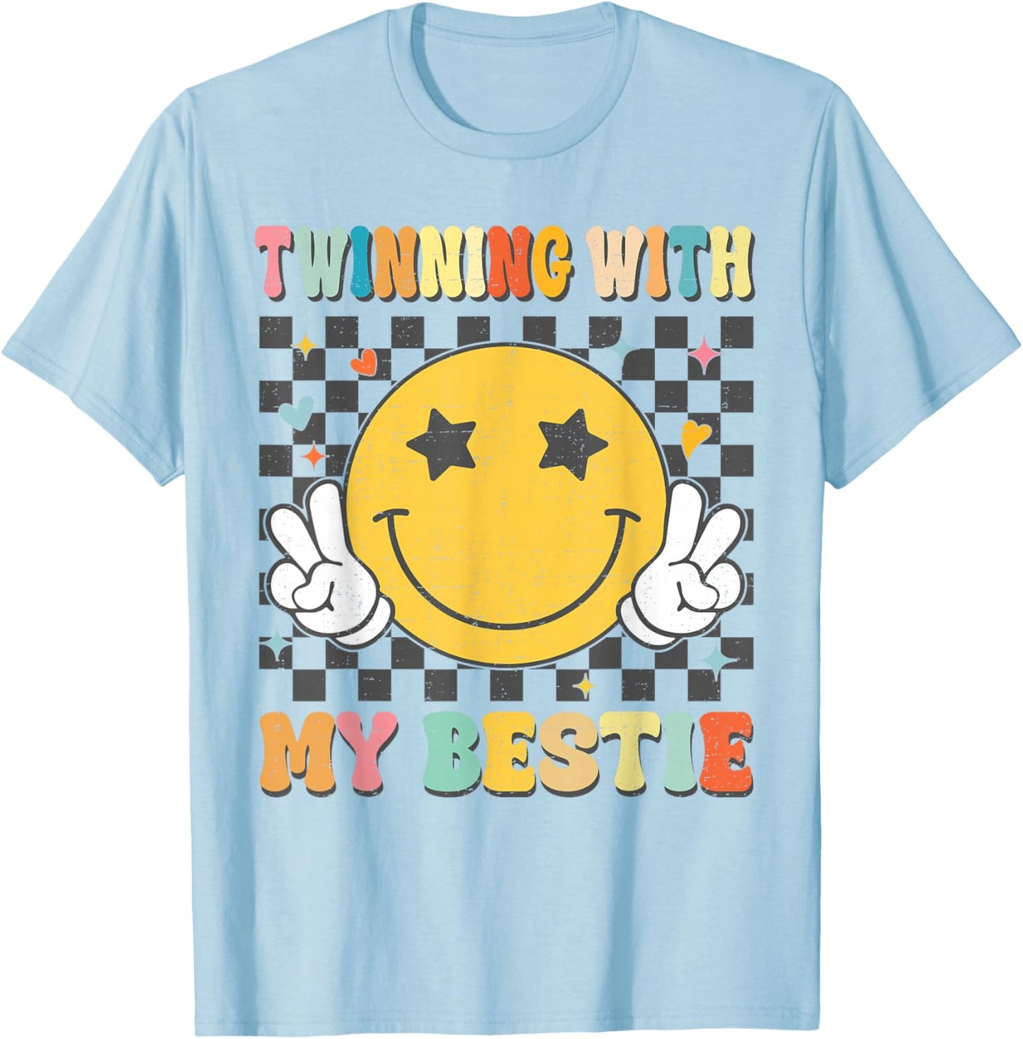 Retro Groovy Twinning With My Bestie Girls Friends Matching T-Shirt - T-Shirt | Light Blue