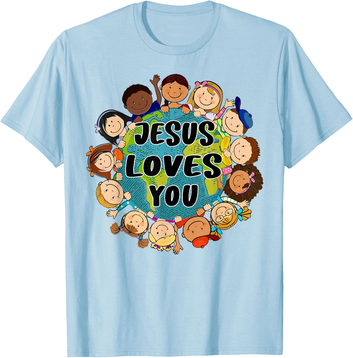 Christian Faith Jesus Loves You Boys Women Kids Girls T-Shirt - T-Shirt | Light Blue