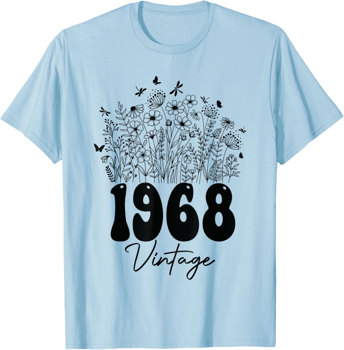 57 Years Old Vintage 1968 57th Women Birthday Wildflower T-Shirt - T-Shirt | Light Blue