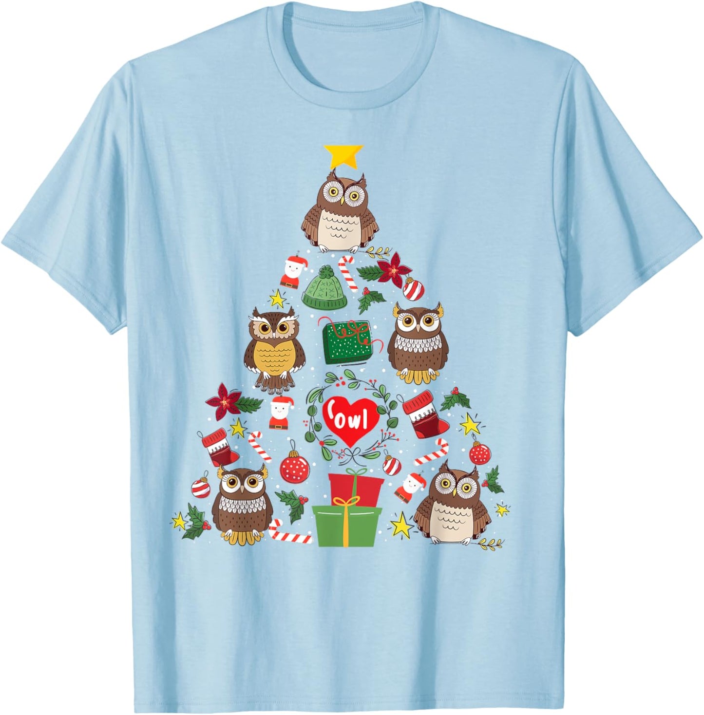 Owl Ornament Christmas Tree Owl Lover Xmas Gifts Men Women T-Shirt - T-Shirt | Light Blue