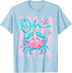 Oh Crab Cute Preppy Beach Summer Funny Coastal Crab Lovers T-Shirt - T-Shirt | Light Blue