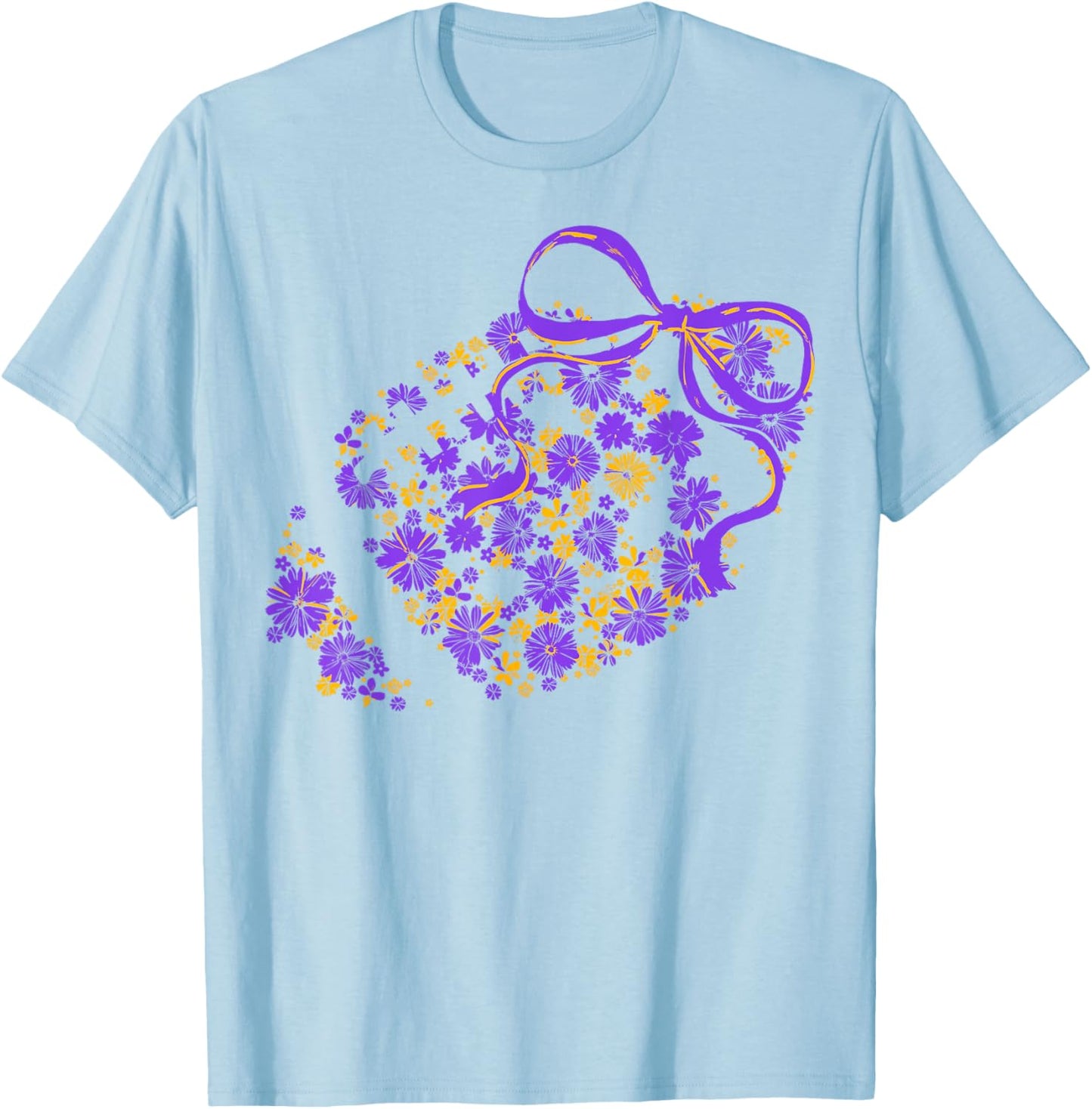Floral Football Game Day Coquette Team Spirit Purple & Gold T-Shirt - T-Shirt | Light Blue