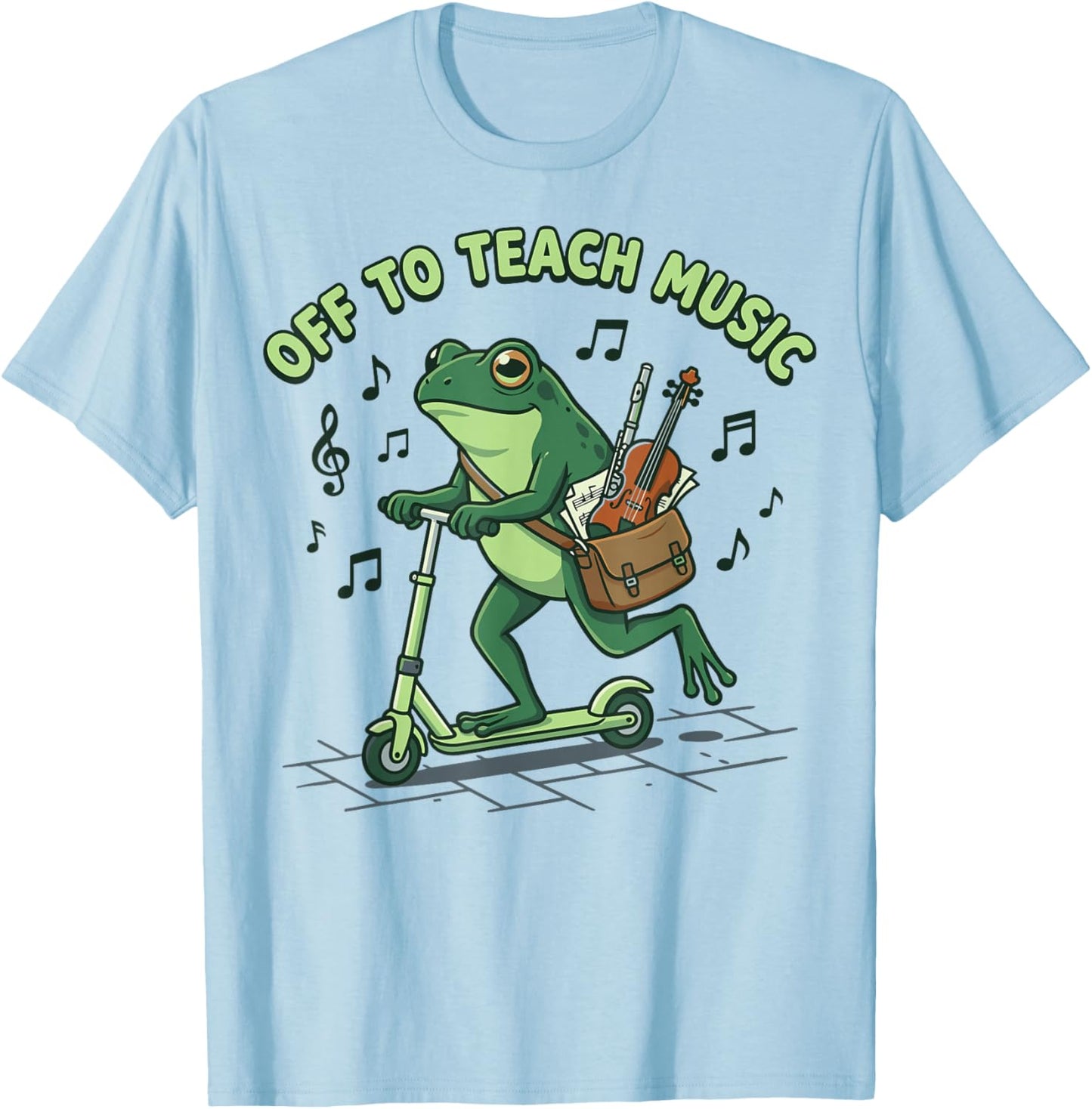 Funny Frog Off to Teach Music Scooter Instrument T-Shirt - T-Shirt | Light Blue