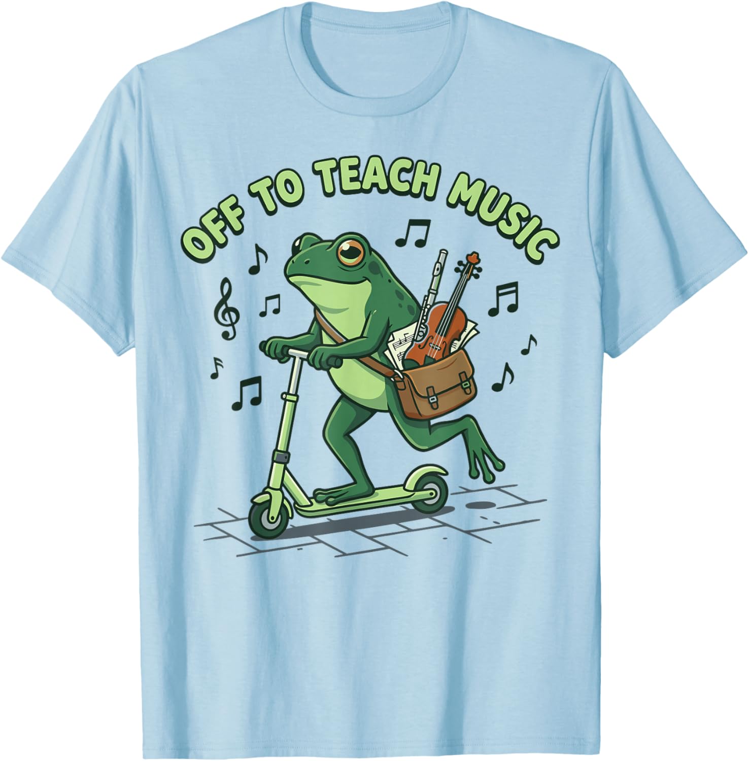 Funny Frog Off to Teach Music Scooter Instrument T-Shirt - T-Shirt | Light Blue