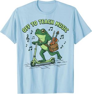 Funny Frog Off to Teach Music Scooter Instrument T-Shirt - T-Shirt | Light Blue