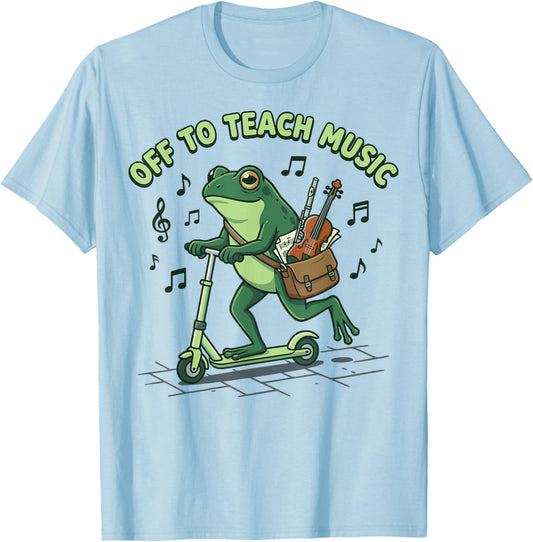Funny Frog Off to Teach Music Scooter Instrument T-Shirt - T-Shirt | Light Blue