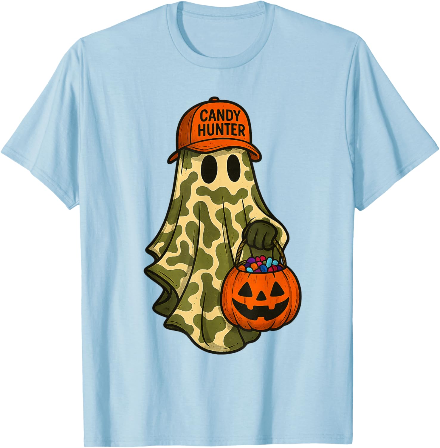 Camo Ghost Candy Hunter Halloween Funny Boys Kid Men Hunting T-Shirt - T-Shirt | Light Blue