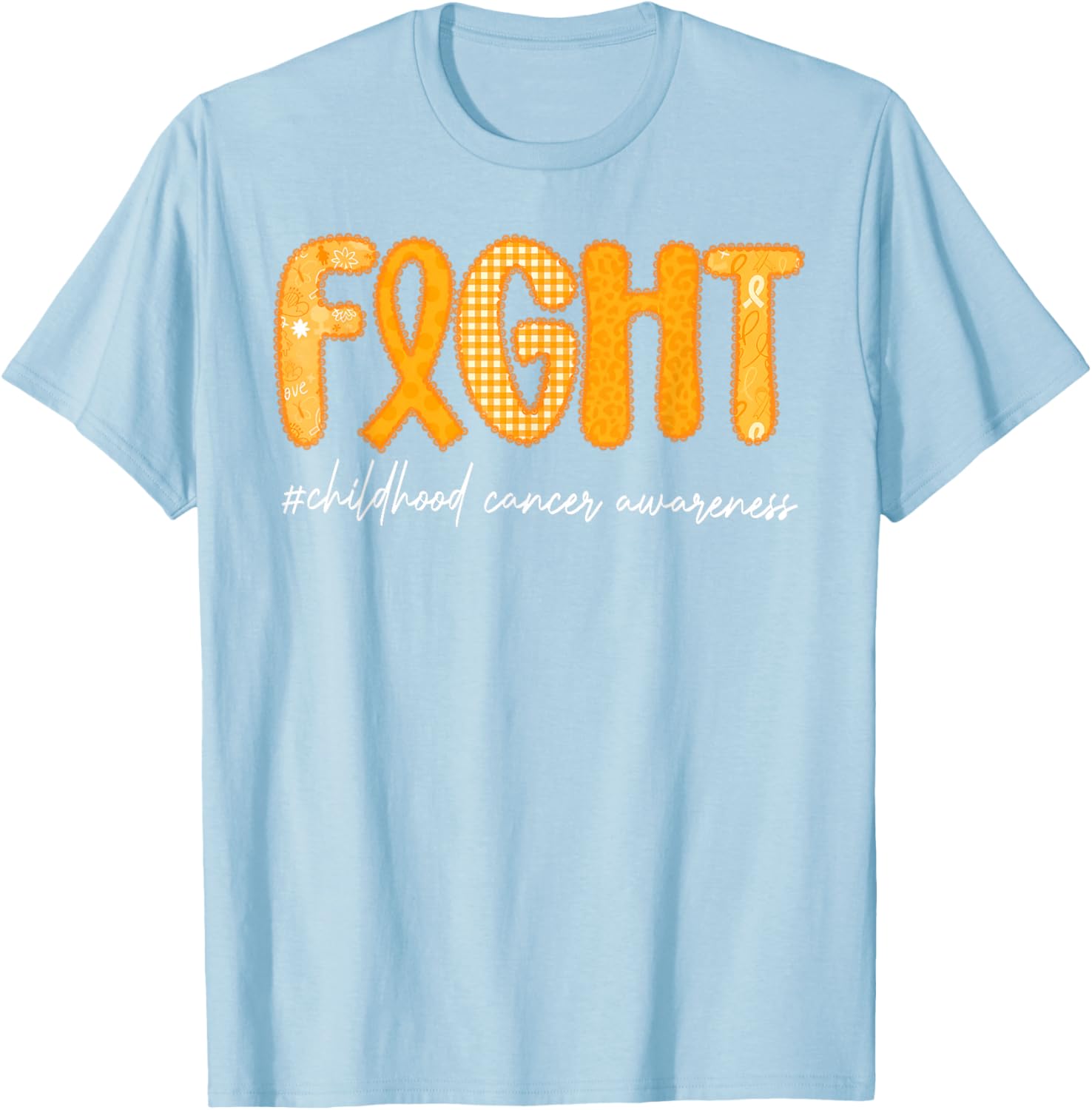 Preppy Fight Childhood Cancer Awareness Support Warrior Gold T-Shirt - T-Shirt | Light Blue
