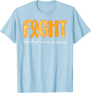 Preppy Fight Childhood Cancer Awareness Support Warrior Gold T-Shirt - T-Shirt | Light Blue