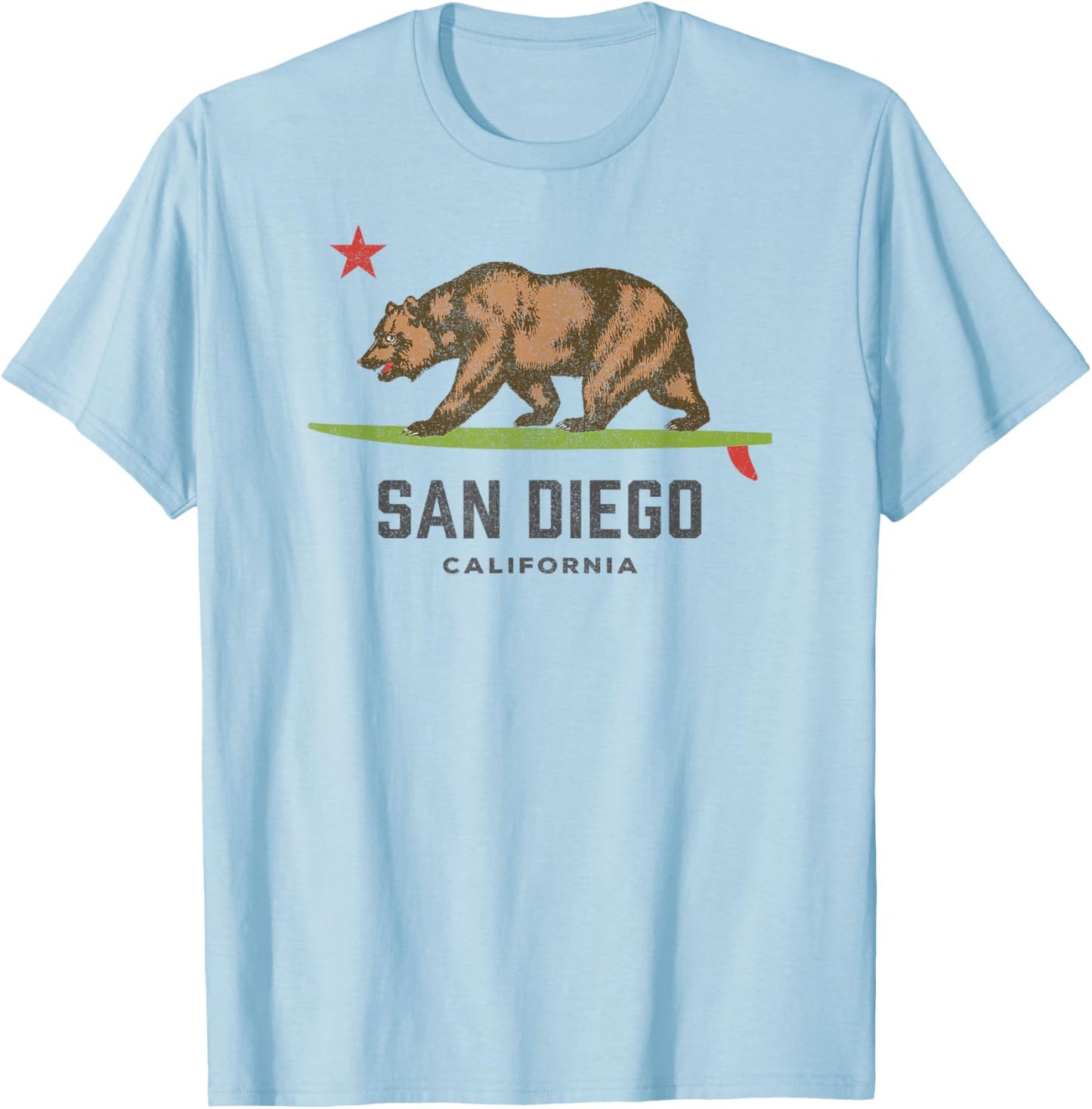 Vintage San Diego California Bear Surfing Boys Girls Beach T-Shirt - T-Shirt | Light Blue