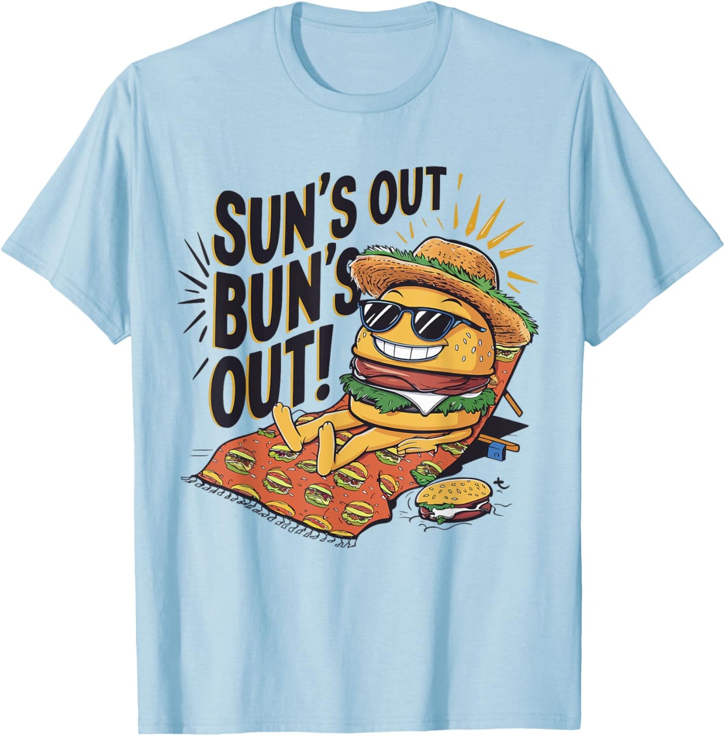 Sun's Out Bun's Out Funny Summer Cheeseburger Food Lover Women T-Shirt - T-Shirt | Light Blue