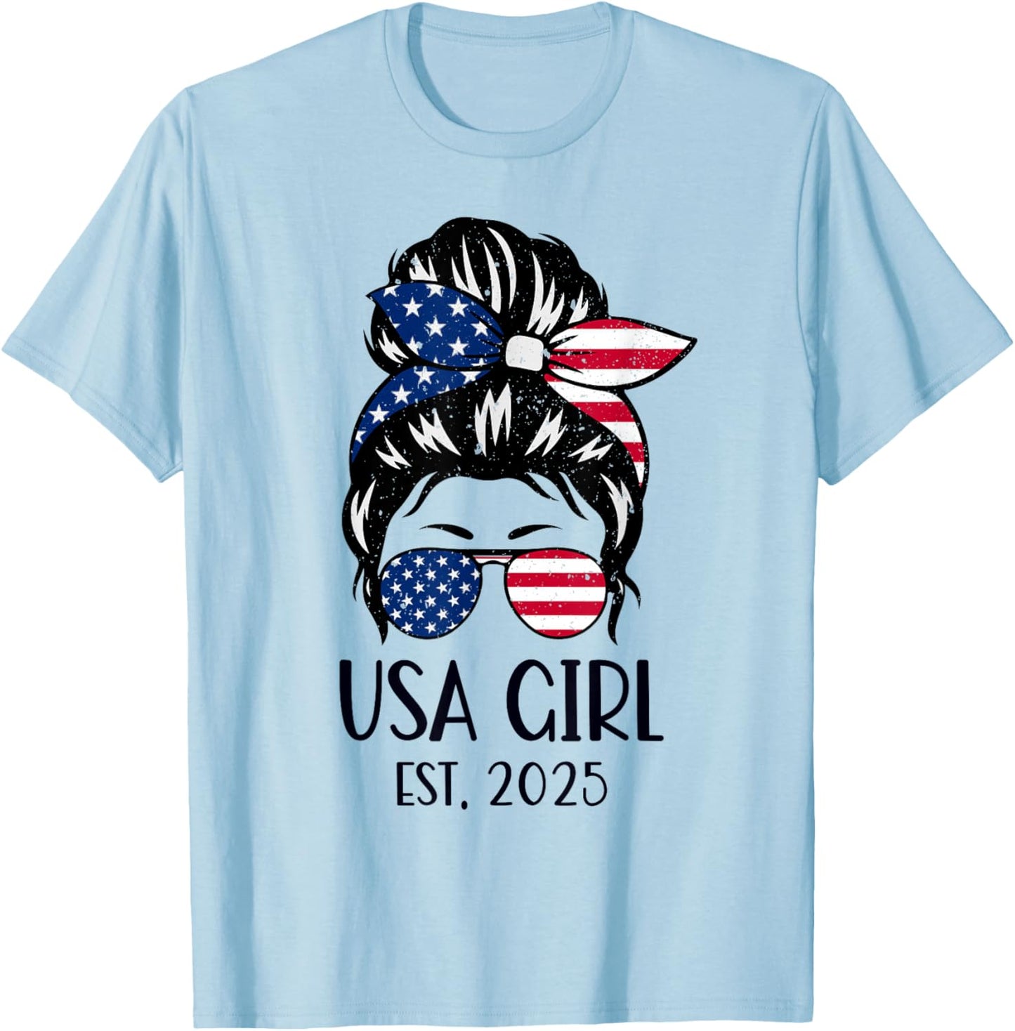 Us Citizen Est 2025 New Citizenship American USA Girl 2025 T-Shirt - T-Shirt | Light Blue