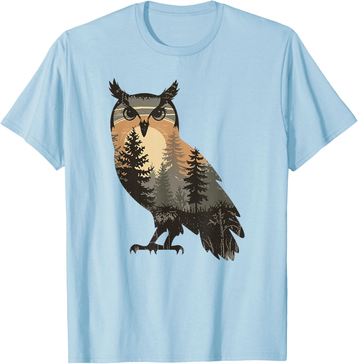 Owl Hunting Hiking Outdoor Camping Forest Men Women Owl T-Shirt - T-Shirt | Light Blue