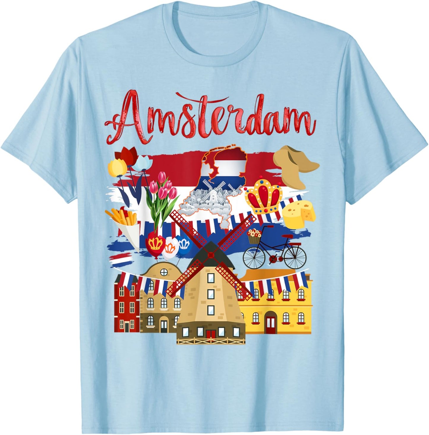 Amsterdam Outfit Idea For Kids & Holland Netherlands Flag T-Shirt - T-Shirt | Light Blue