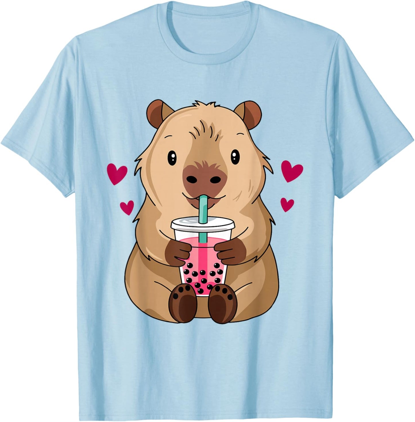 Cute Capybara Kawaii Anime Drinking Bubble Tea Lover Girls T-Shirt - T-Shirt | Light Blue