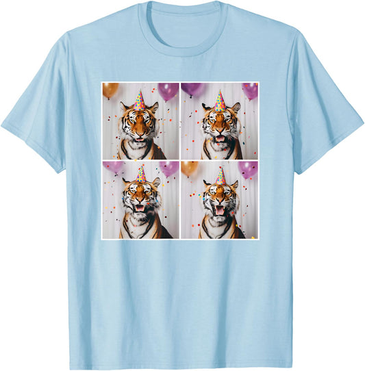 Tiger Wildlife Party Hat Jungle Animal Safari Tiger Birthday T-Shirt - T-Shirt | Light Blue