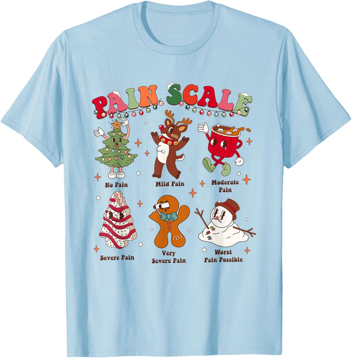 Pain Scale Retro Christmas Nurse Triage and Pain Assessment T-Shirt - T-Shirt | Light Blue