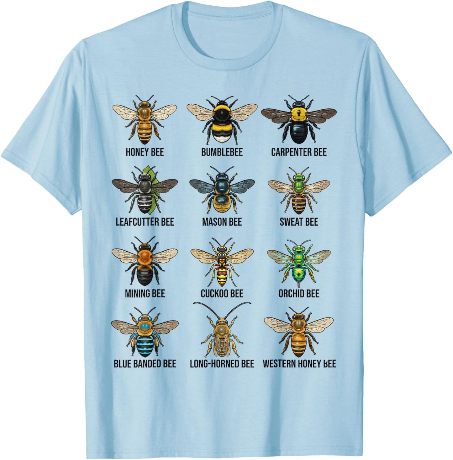 Types of Bees, Bee Species Chart, Entomology Science T-Shirt - T-Shirt | Light Blue