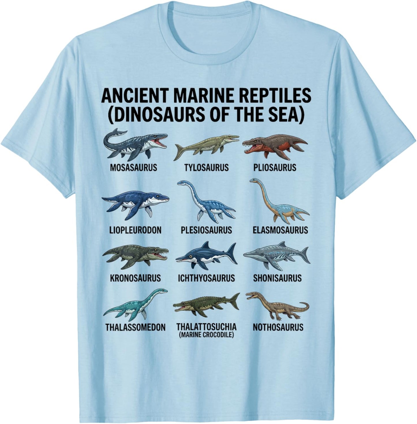 Ancient Marine Reptiles Chart Prehistoric Sea Creatures T-Shirt - T-Shirt | Light Blue