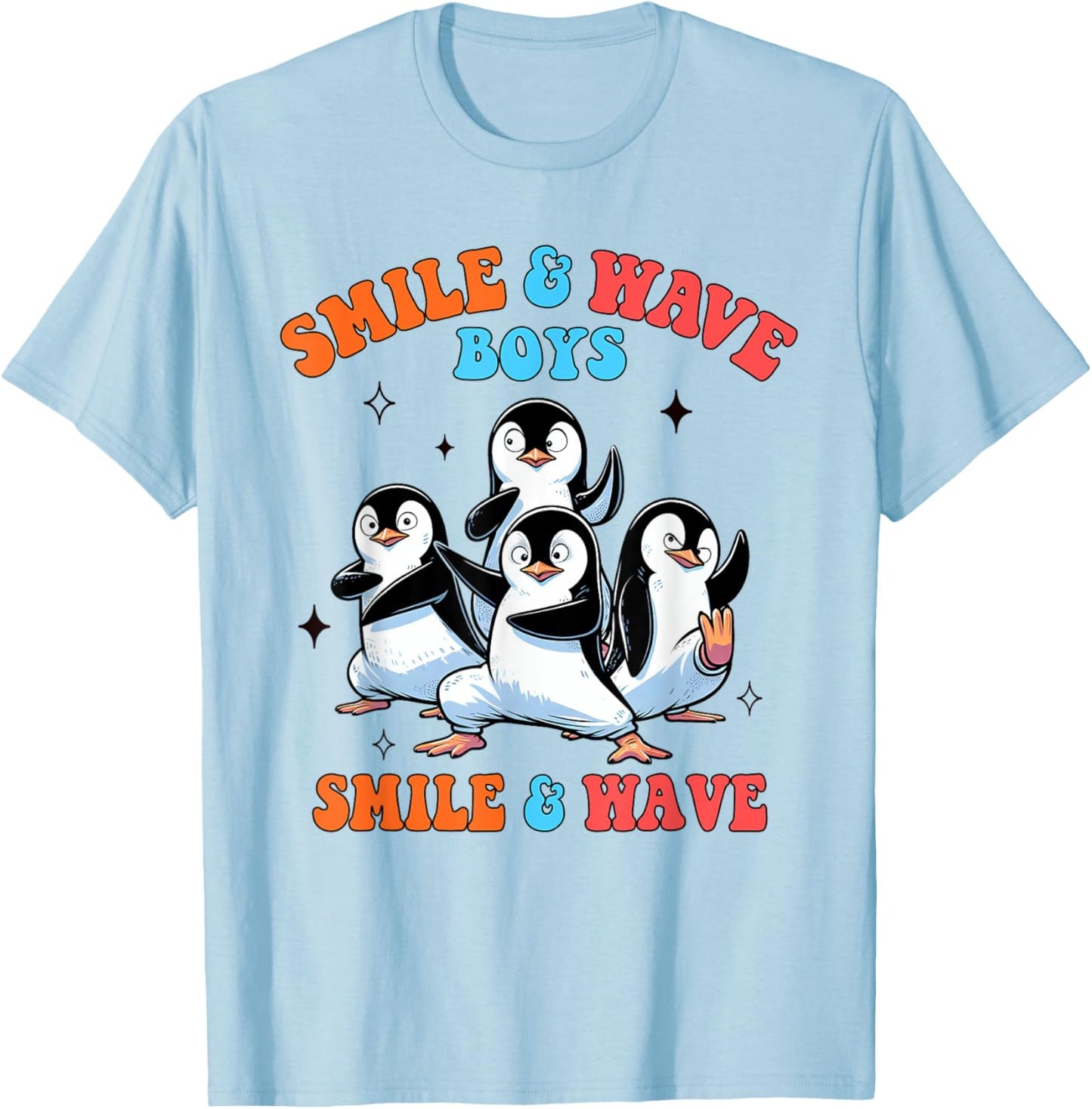 Penguin Lover Smile And Wave Boys Penguins Animal Lover T-Shirt - T-Shirt | Light Blue