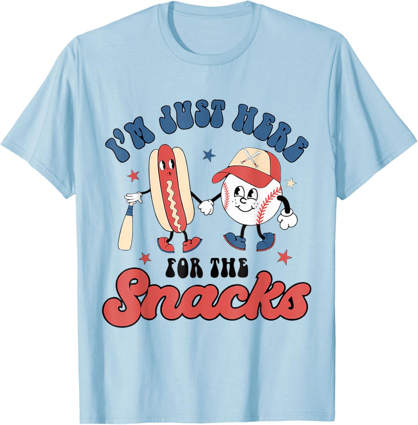 I'm Just Here For The Snacks Baseball 4Th Of July Hot Dog T-Shirt - T-Shirt | Light Blue