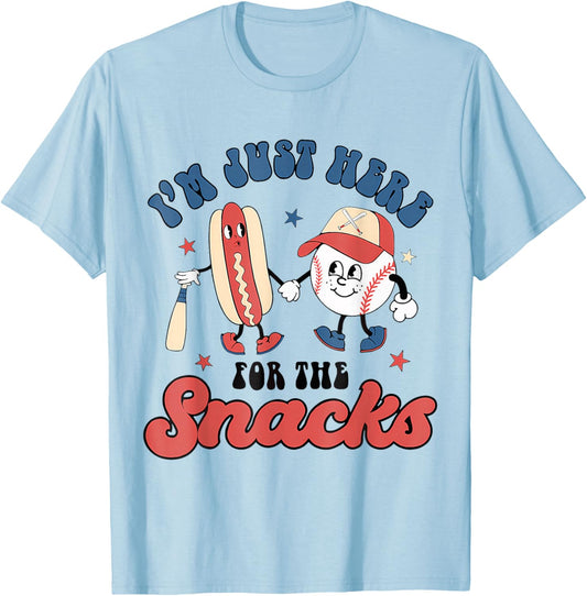 I'm Just Here For The Snacks Baseball 4Th Of July Hot Dog T-Shirt - T-Shirt | Light Blue