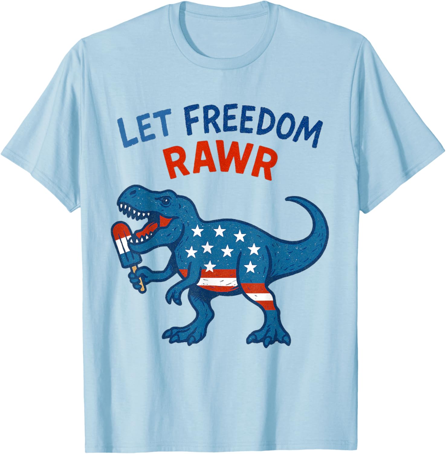 Dinosaur USA Roar TREX American Flag T-Shirt - T-Shirt | Light Blue