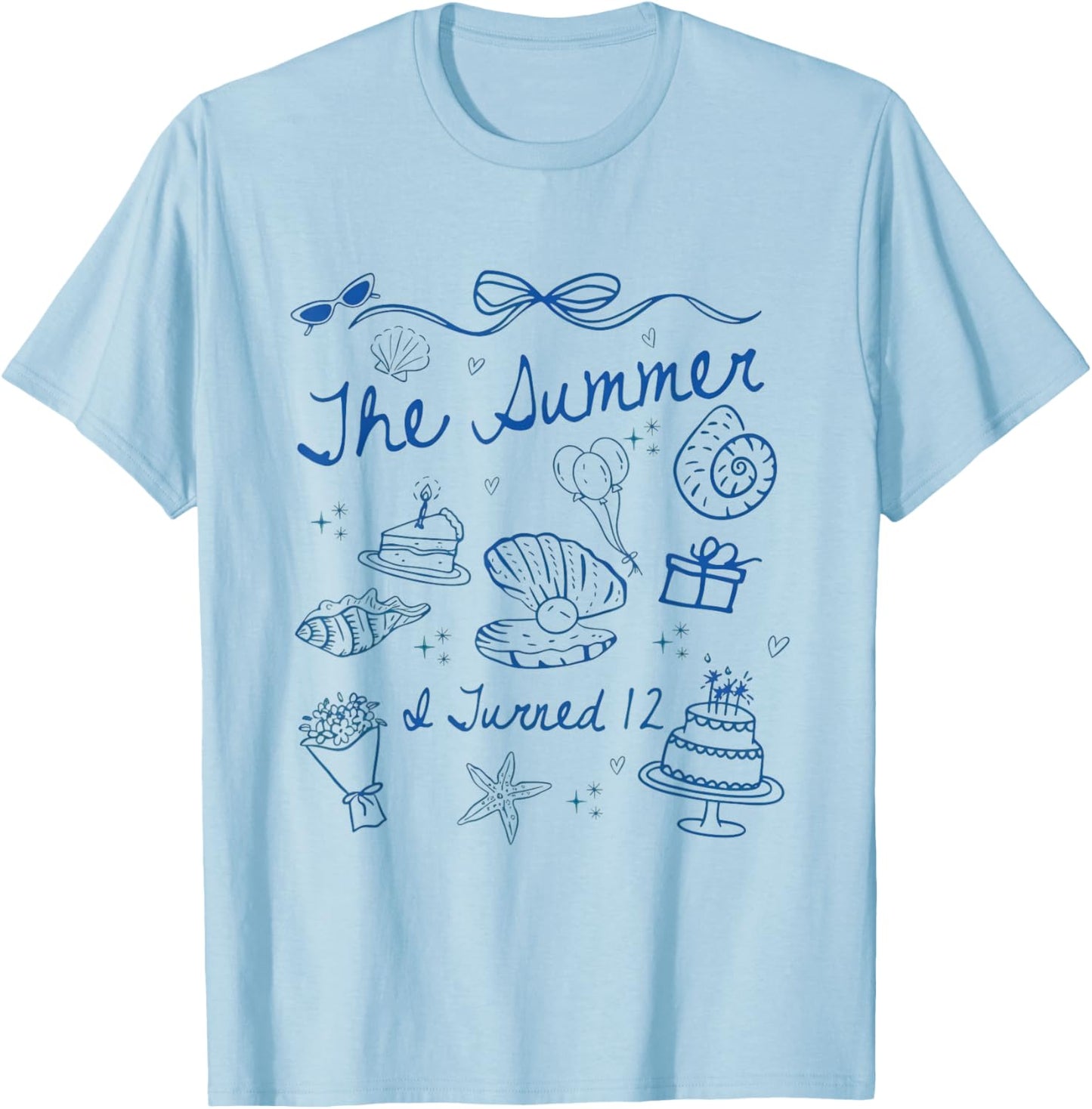 Summer I Turned 12 Cute Coastal Bow Seashell 12th Birthday T-Shirt - T-Shirt | Light Blue