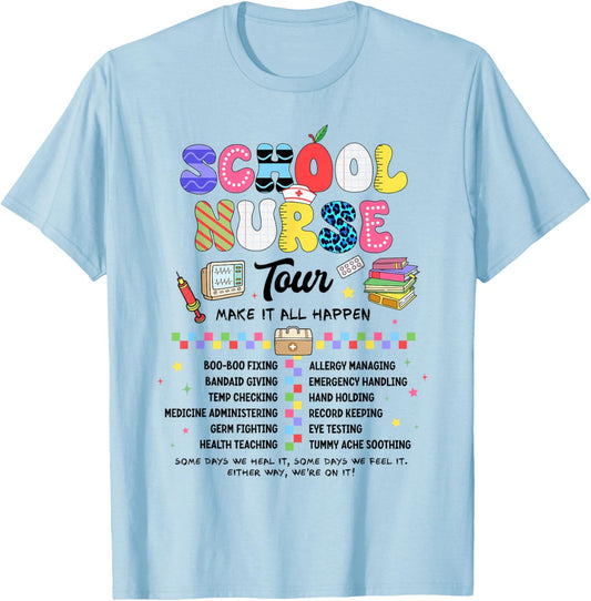 School Nurse Tour We're Rockin' Nurse Club RN LPN Medical T-Shirt - T-Shirt | Light Blue