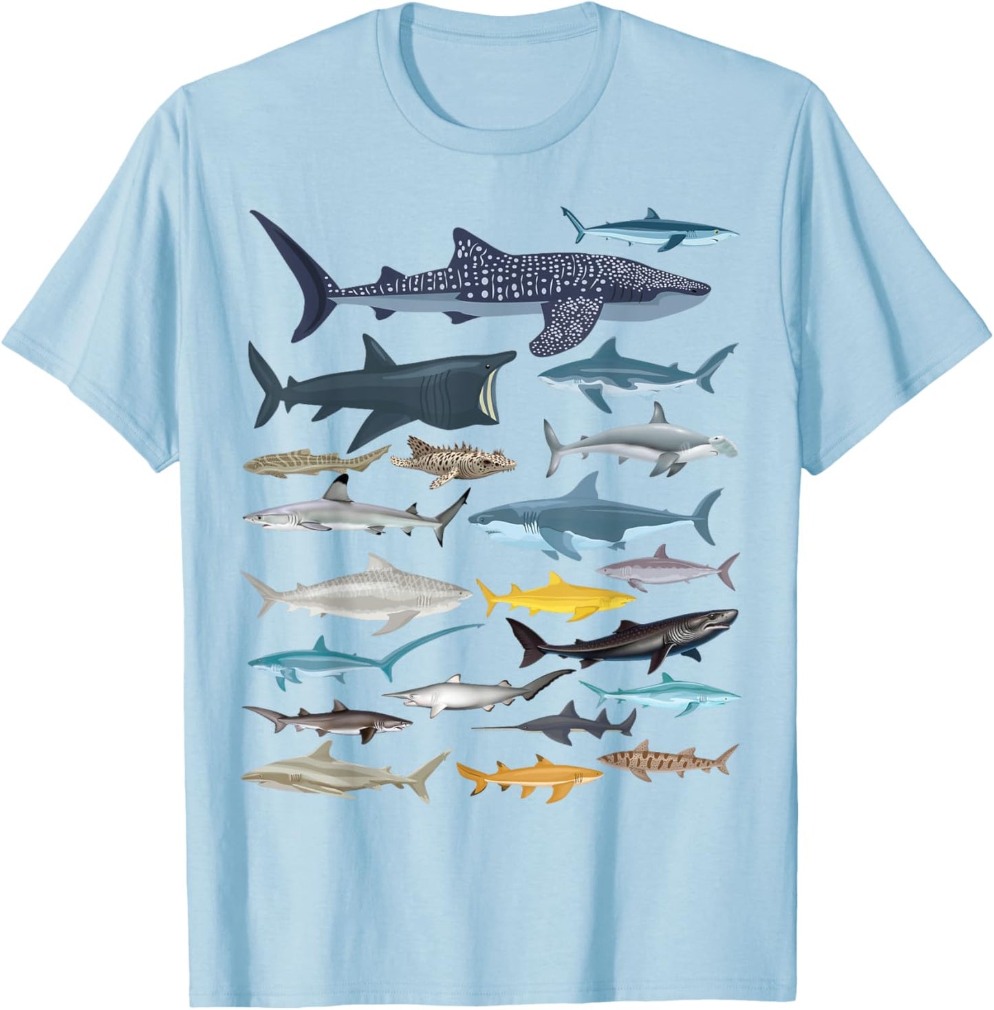 Types of Sharks Shark Species Identification Ocean Lovers T-Shirt - T-Shirt | Light Blue