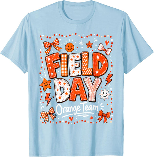 Field Day Orange Team Funny for Kids Teacher Field Day Games T-Shirt - T-Shirt | Light Blue