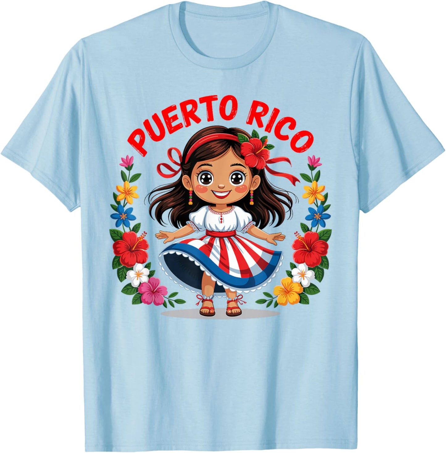 Puerto Rican Girl Culture Pride Cute Girl Traditional Dress T-Shirt - T-Shirt | Light Blue