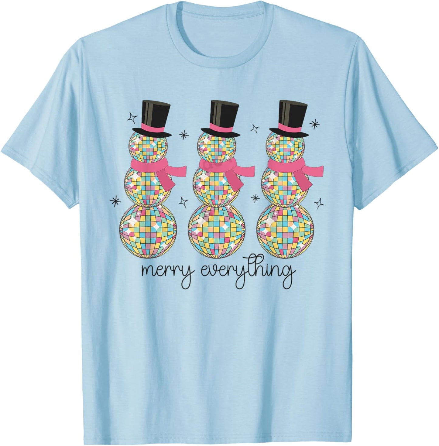Merry Everything Disco Ball Snowman Christmas Party Xmas T-Shirt - T-Shirt | Light Blue